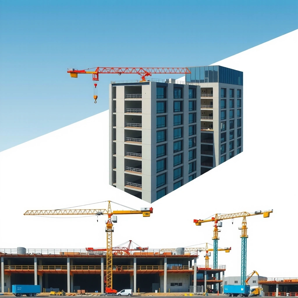 Construction site with cranes and buildings